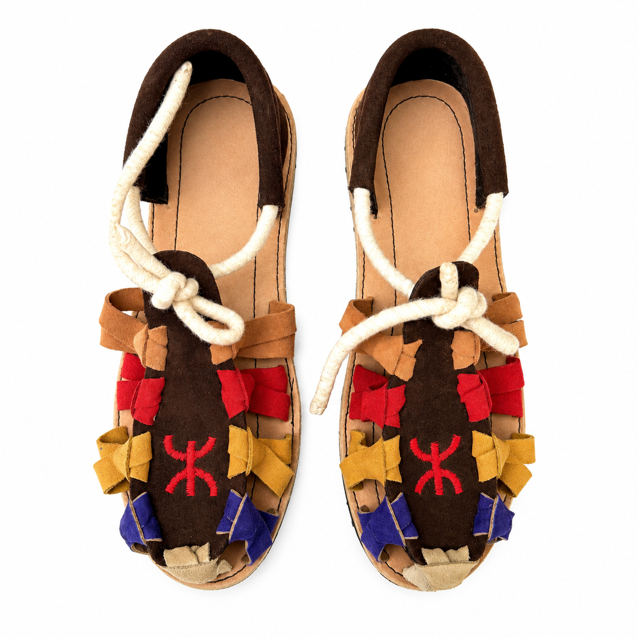 Berber Amazigh Embroidered Leather Rope Lace Flats Sandals