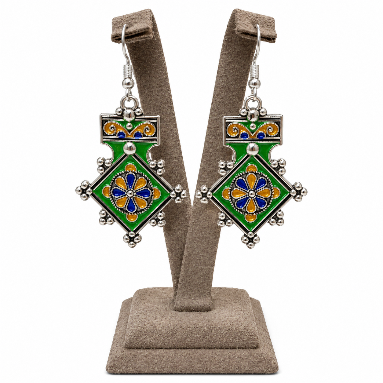 Berber Amazigh Geometric Earrings with Tiznit Inspired Patterns