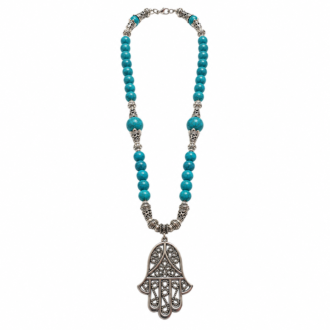Berber Amazigh Hamsa Necklace with Turquoise Beaded Boho Jewelry