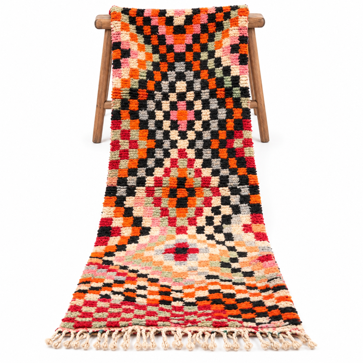 Berber Amazigh Handmade Wool Runner Rug with Colorful Geometric Patterns