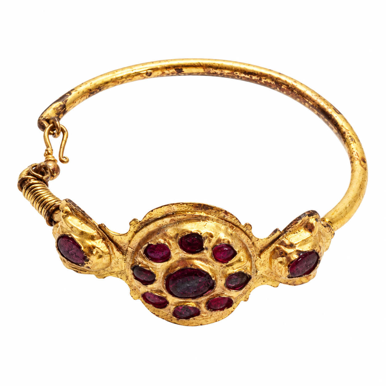 Berber Amazigh Hoop Earrings with Gold Gilt Glass Inset Design