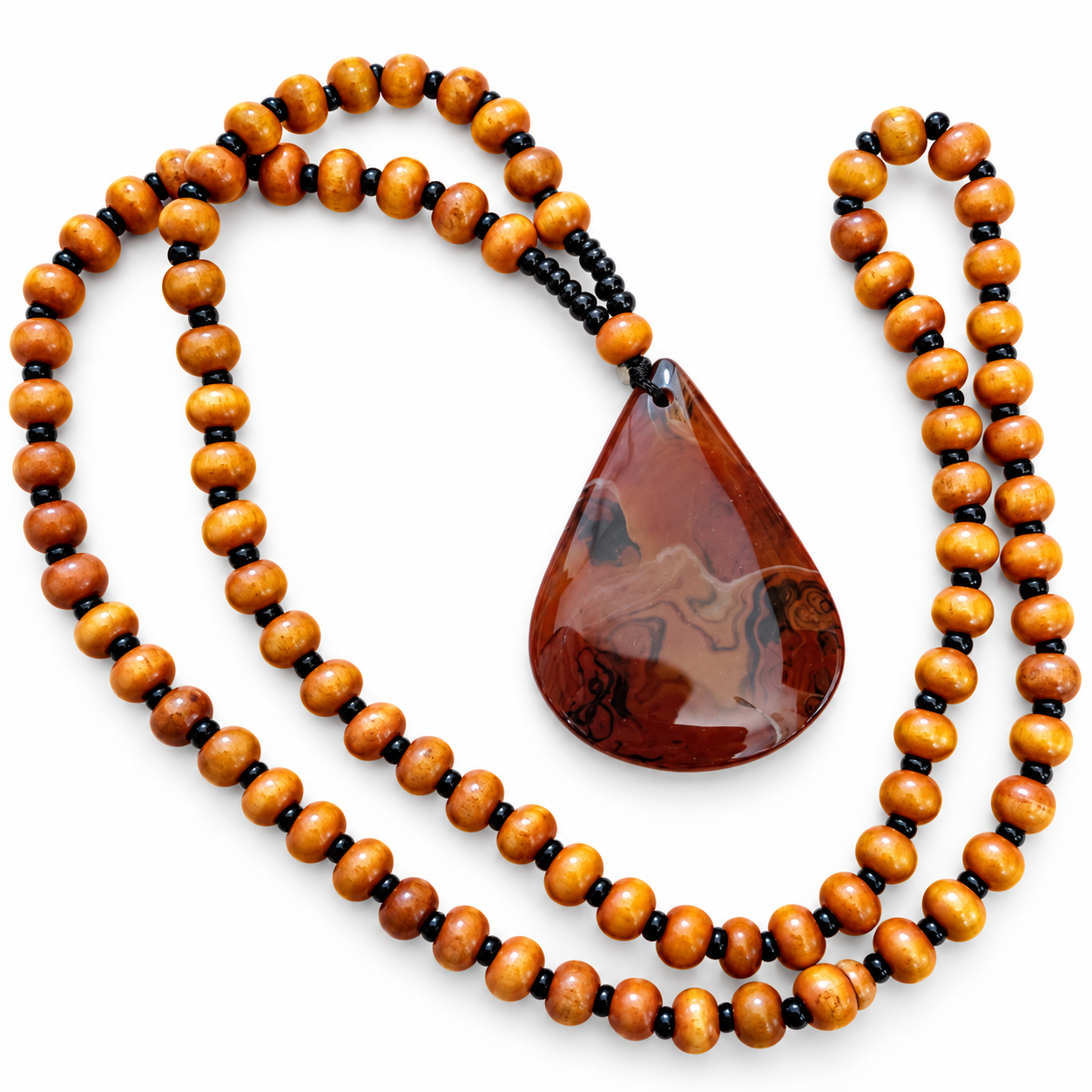Berber Amazigh Madagascar Agate Beaded Necklace with Wood