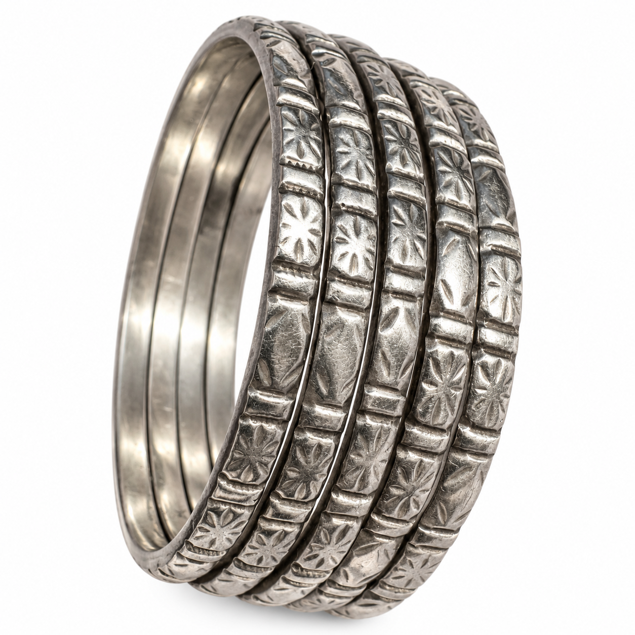 Berber Amazigh Silver Bracelet Set of Five Large Bangles