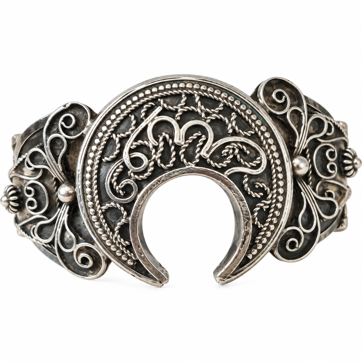 Berber Amazigh Silver Crescent Bracelet from Tunisia Vintage Design