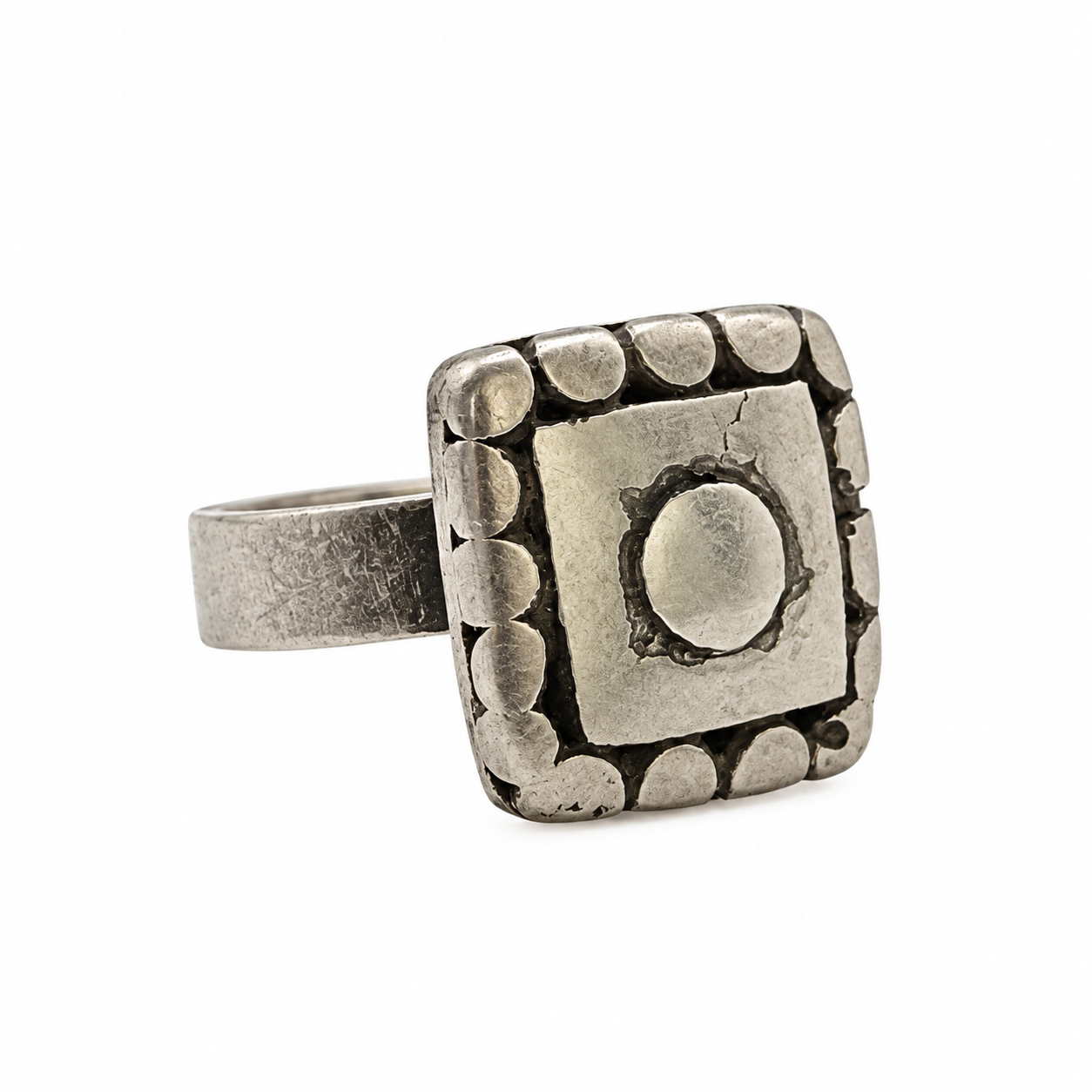 Berber Amazigh Square Antique Size Silver Tribal Ring