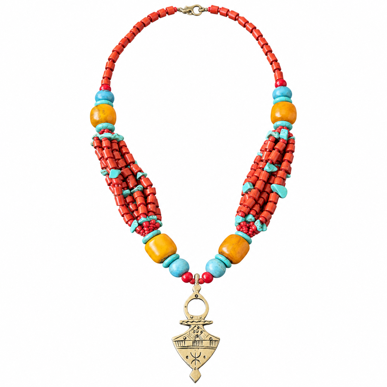 Berber Amazigh Tuareg Cross Necklace with Yaz Symbol