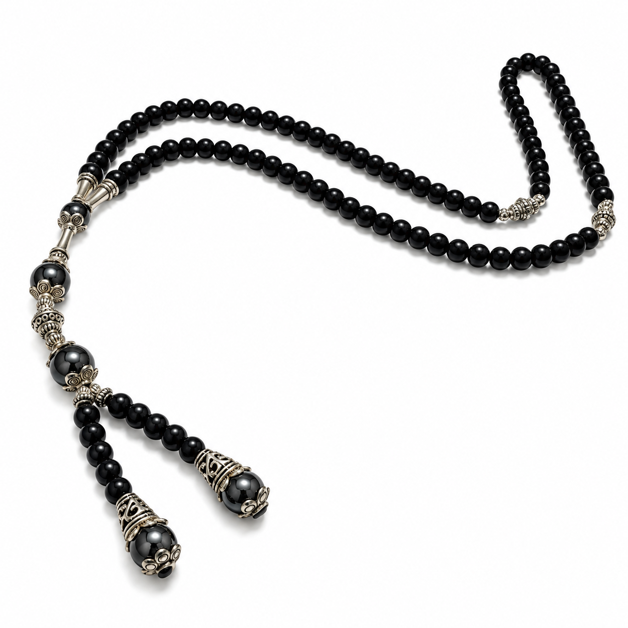 Berber Amazigh Tuareg Onex Hematite Beaded Color Cord Necklace