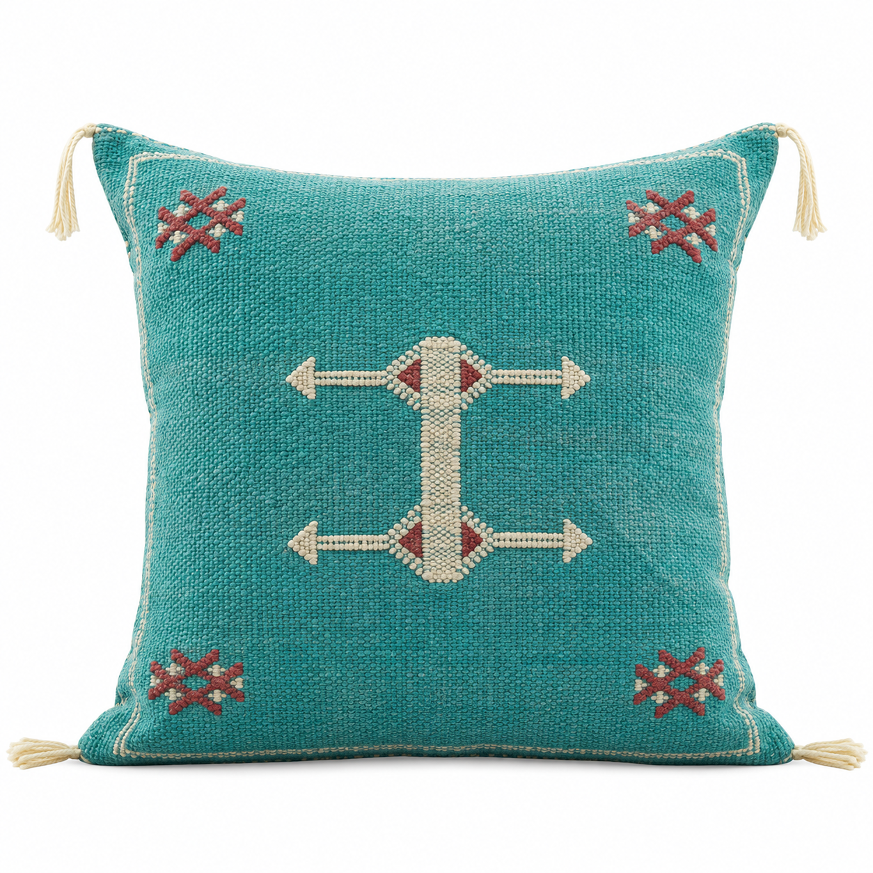 Berber Amazigh Turquoise Pillow Cover with Geometric Woven Design