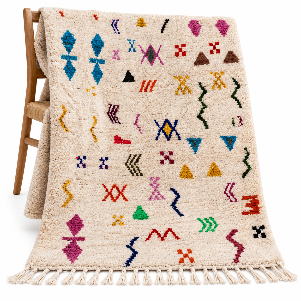 Berber Amazighs Azilal Rug with Symboles Dispersés Fond Cream Design