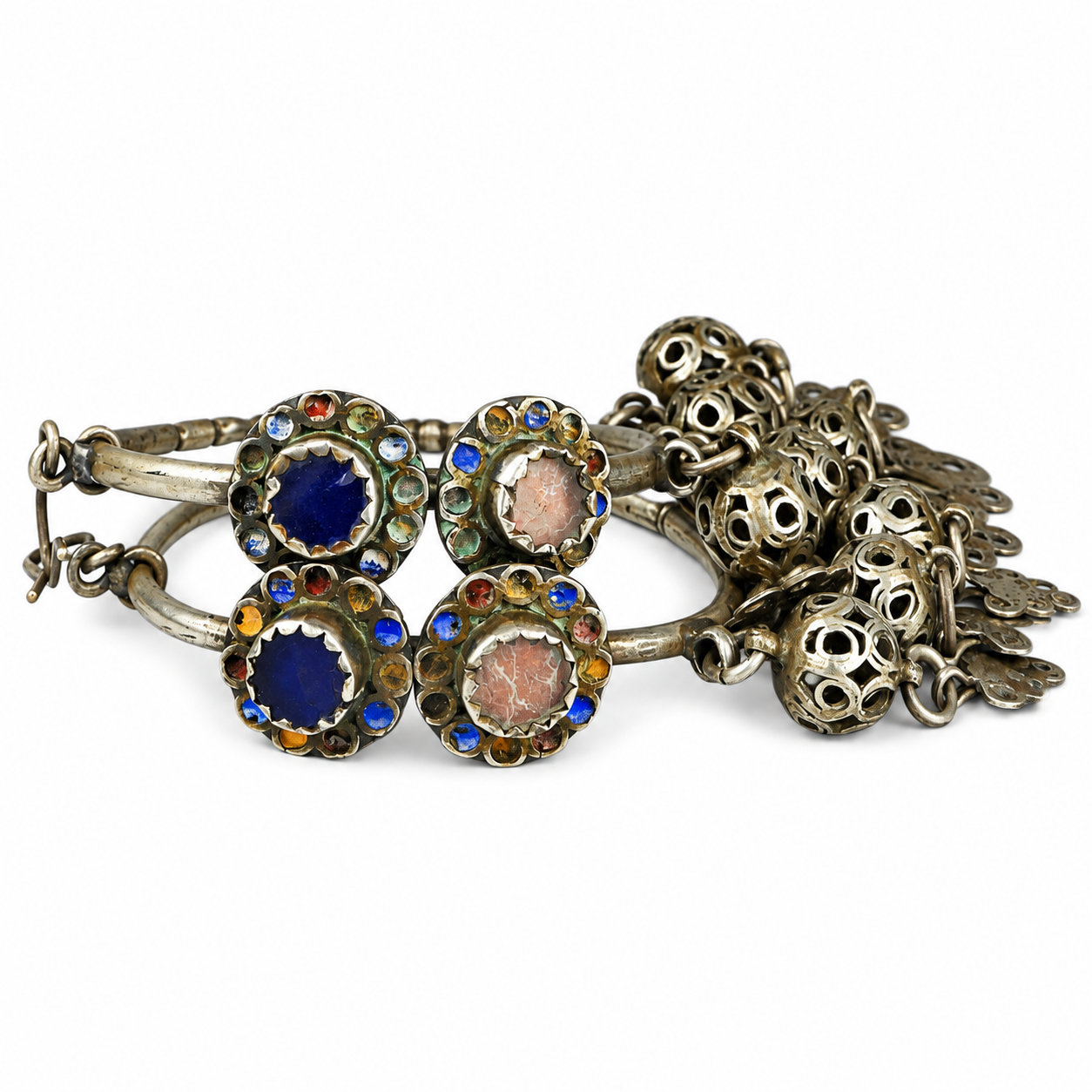 Berber Antichi orecchini berberi Cerchio Silver Earrings with Enamel Amazigh Details