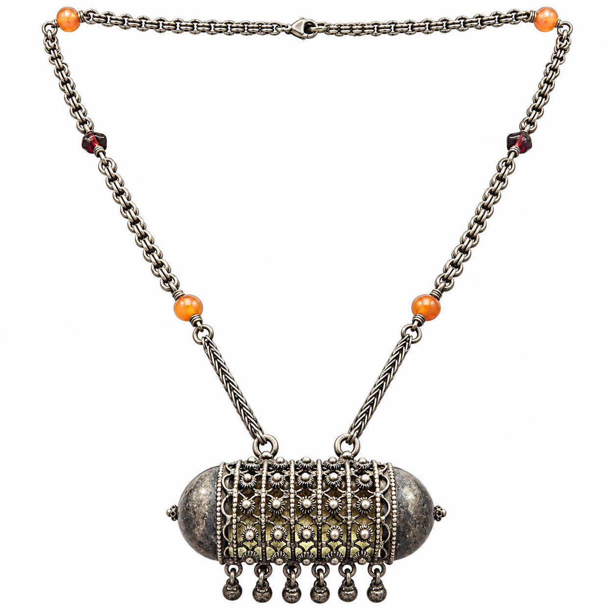 Berber Antique Silver Kette Necklace with Carneol Pendant