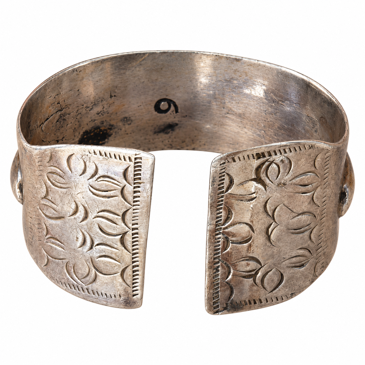 Berber Antique Tunisian Wide Flared Silver Bracelet with Satiny Wear