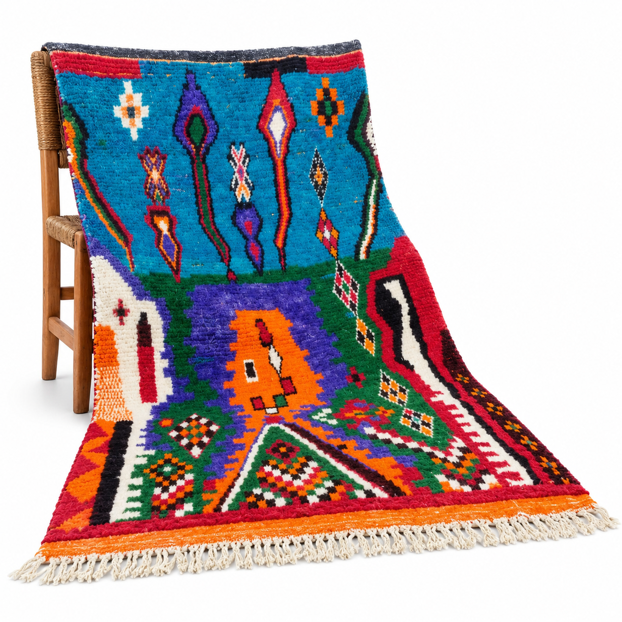 Berber Azilal Beni Ourain Boujaad Wool Rug Abstract Design