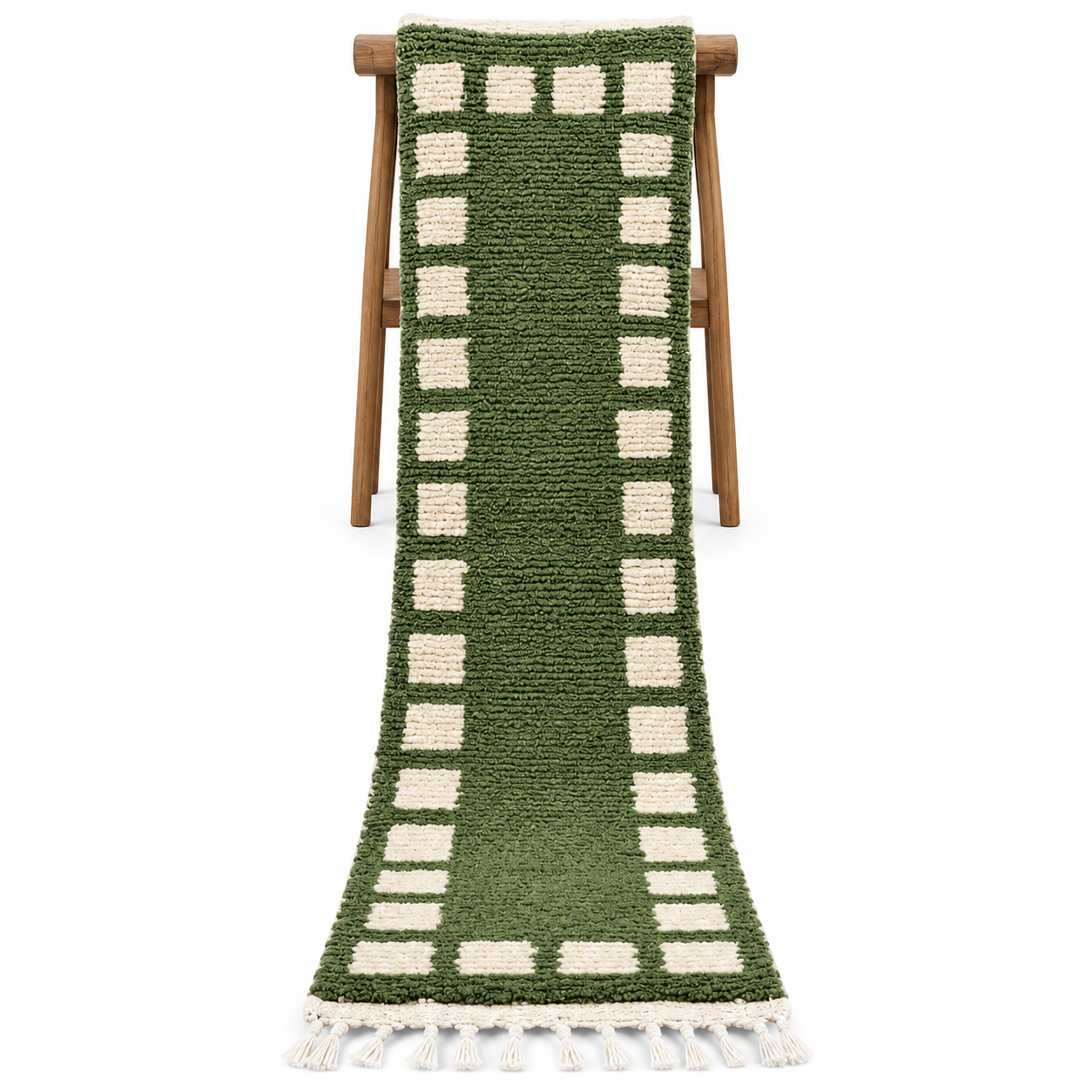 Berber Azilal Green Abstract Handmade Wool Runner Rug