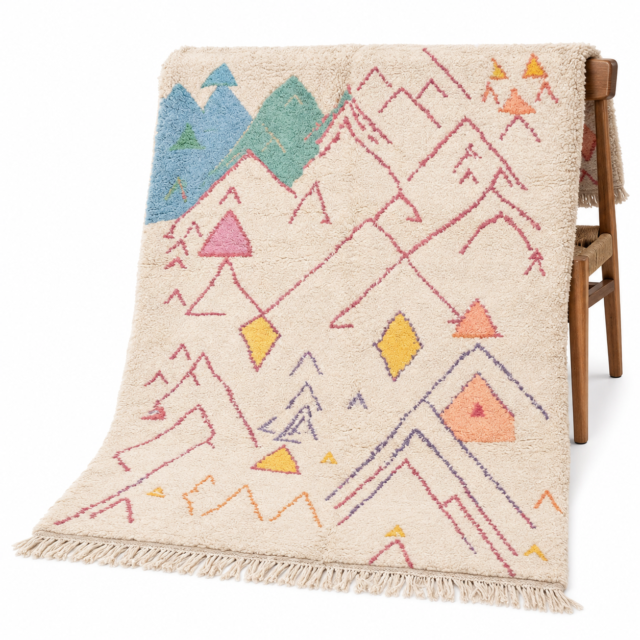 Berber Azilal Ivory Pastel Hand Knotted Wool Area Rug