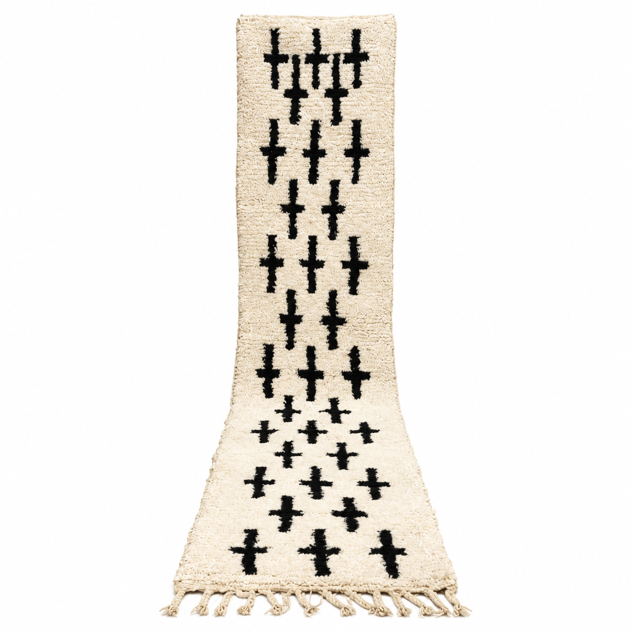 Berber Beni Ourain Handmade Wool Runner Rug Black White Design