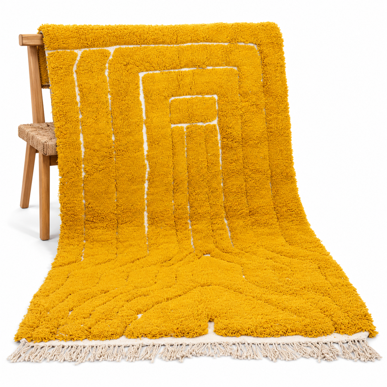 Berber Beni Ourain Handmade Yellow Wool Rug Carpet