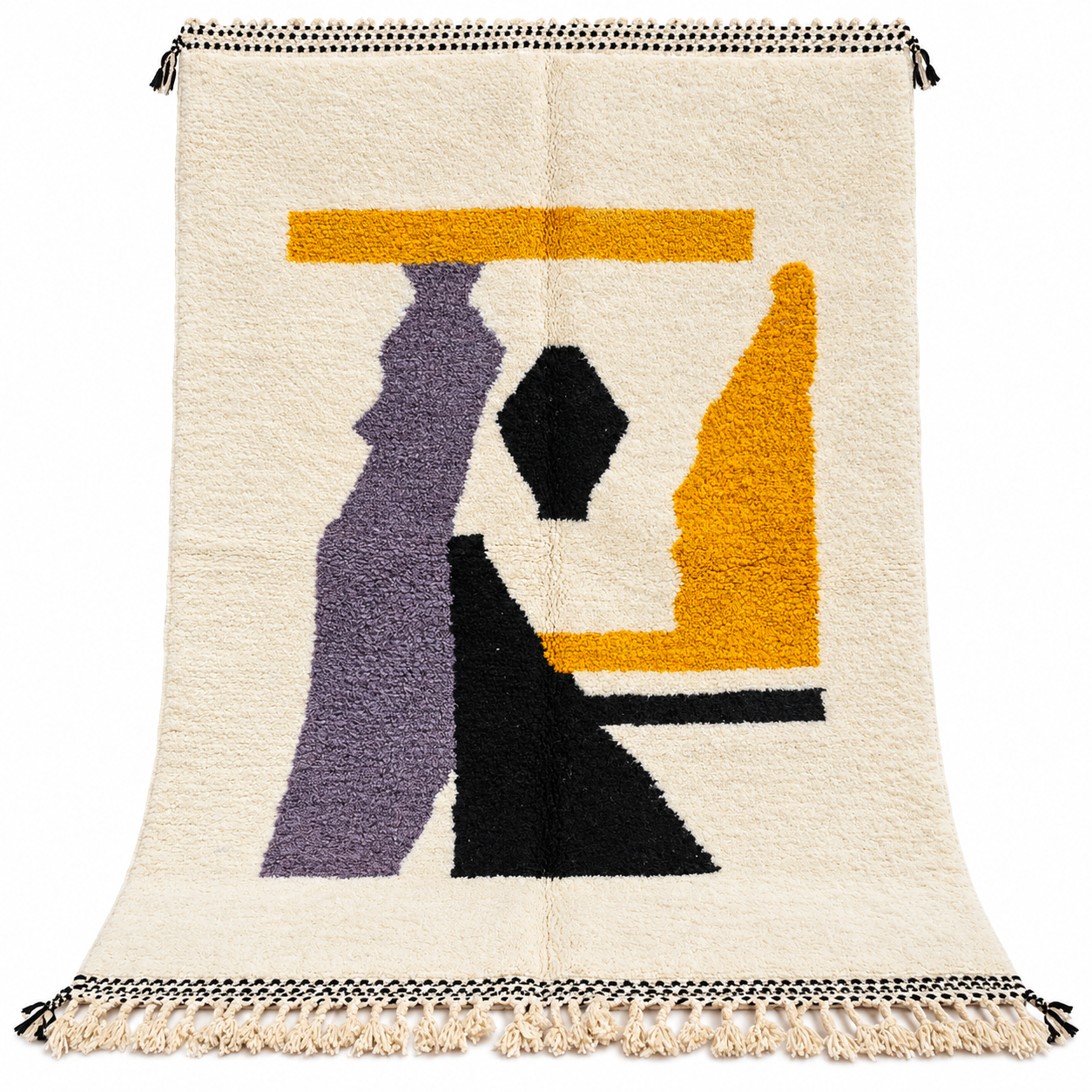 Berber Beni Ourain Style Handmade Wool Rug Abstract White Carpet