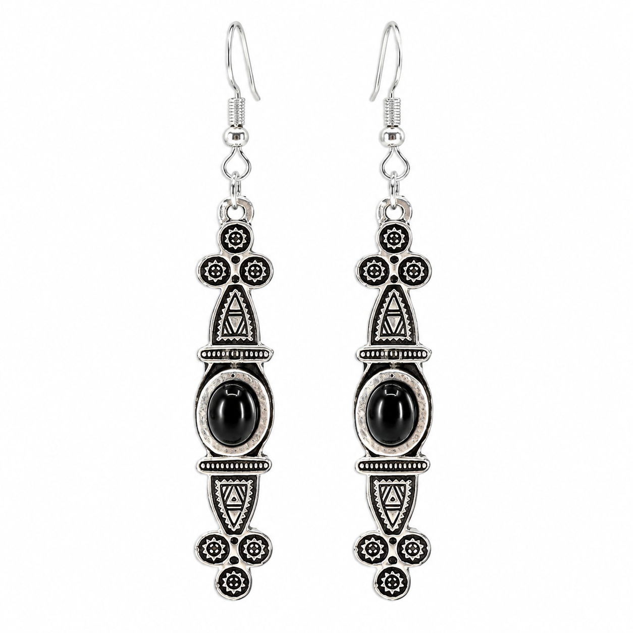 Berber Black Cabochon Earrings Handmade Amazigh Bohemian Jewelry