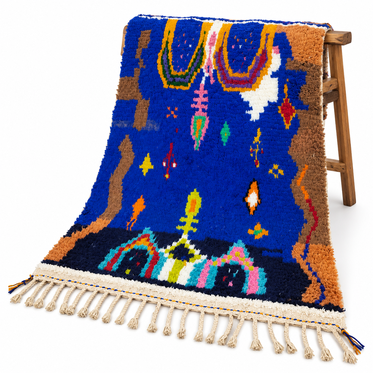 Berber Blue Wool Beni Ourain Handwoven Rug with Ourain Design