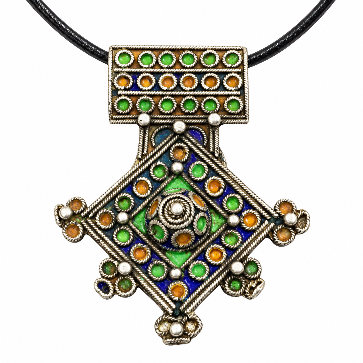 Berber Boghdad Enamel Pendant Necklace with Vintage Jewelry Style