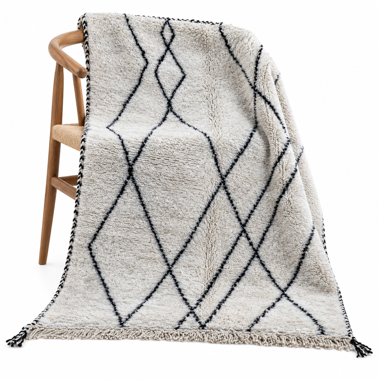 Berber Boho Checkered Wool Cotton Hand Knotted Rug