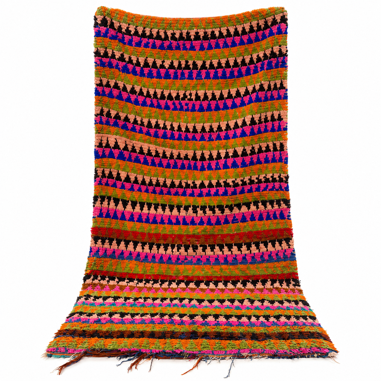 Berber Boucherouite Hand Dyed Wool Rug with Amazigh Tribal Motifs