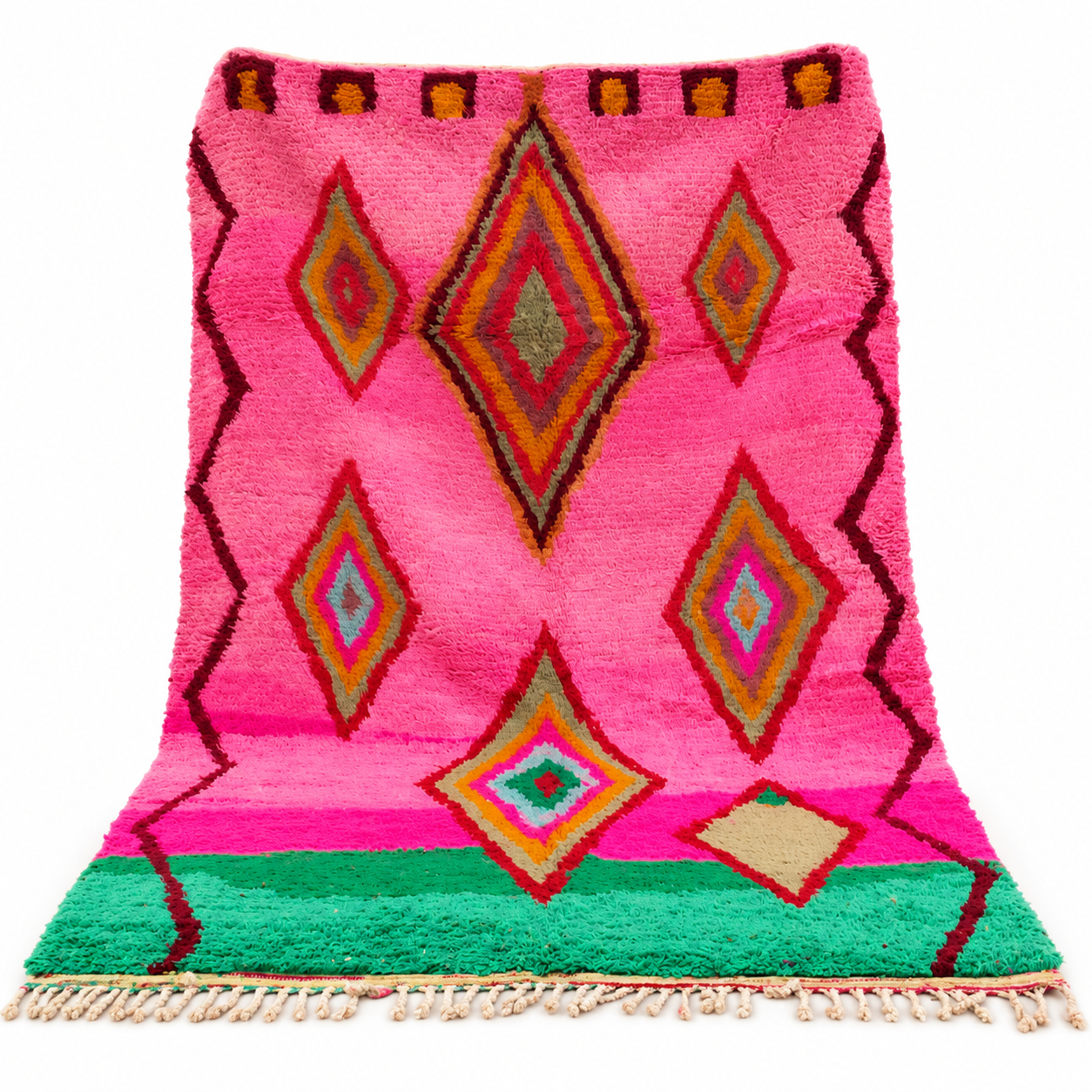 Berber Boujaad Custom Pink Green Geometric Wool Rug