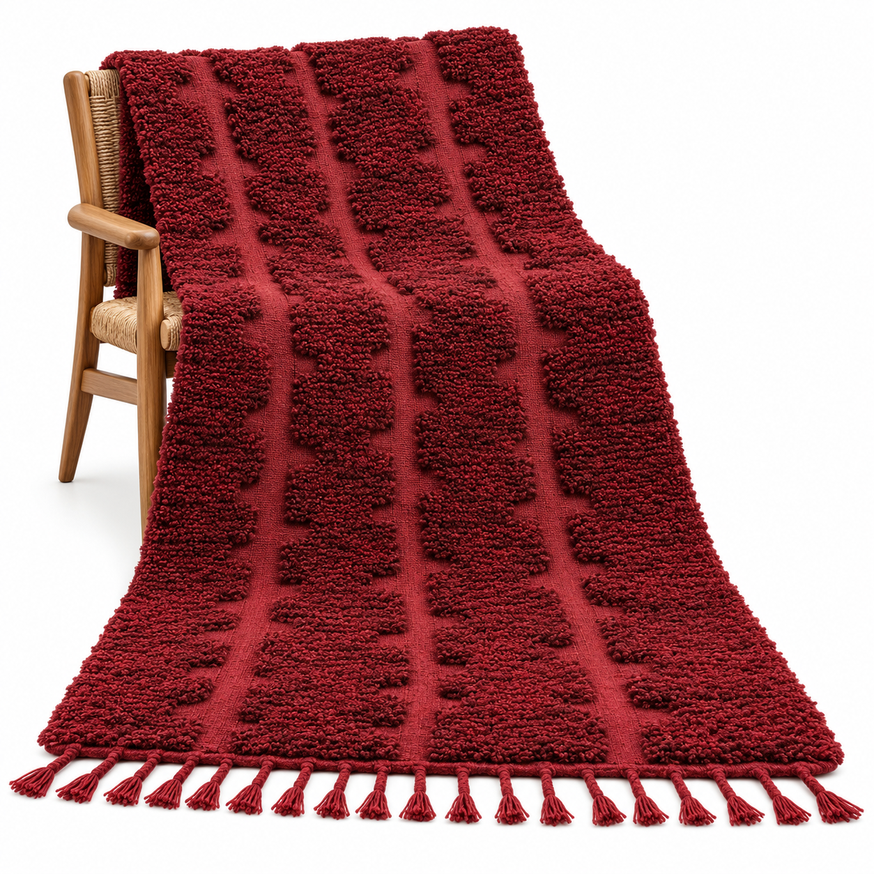 Berber Burgundy Beni Ourain Textured Wool Geometric Rug
