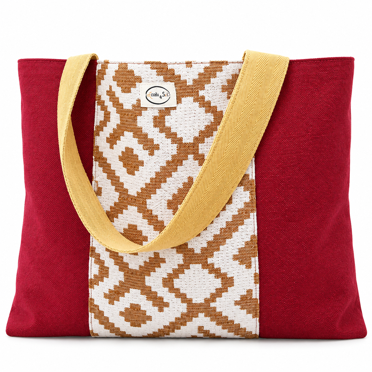 Berber Cabas Bag with Burgundy Cotton Linen Tote Design