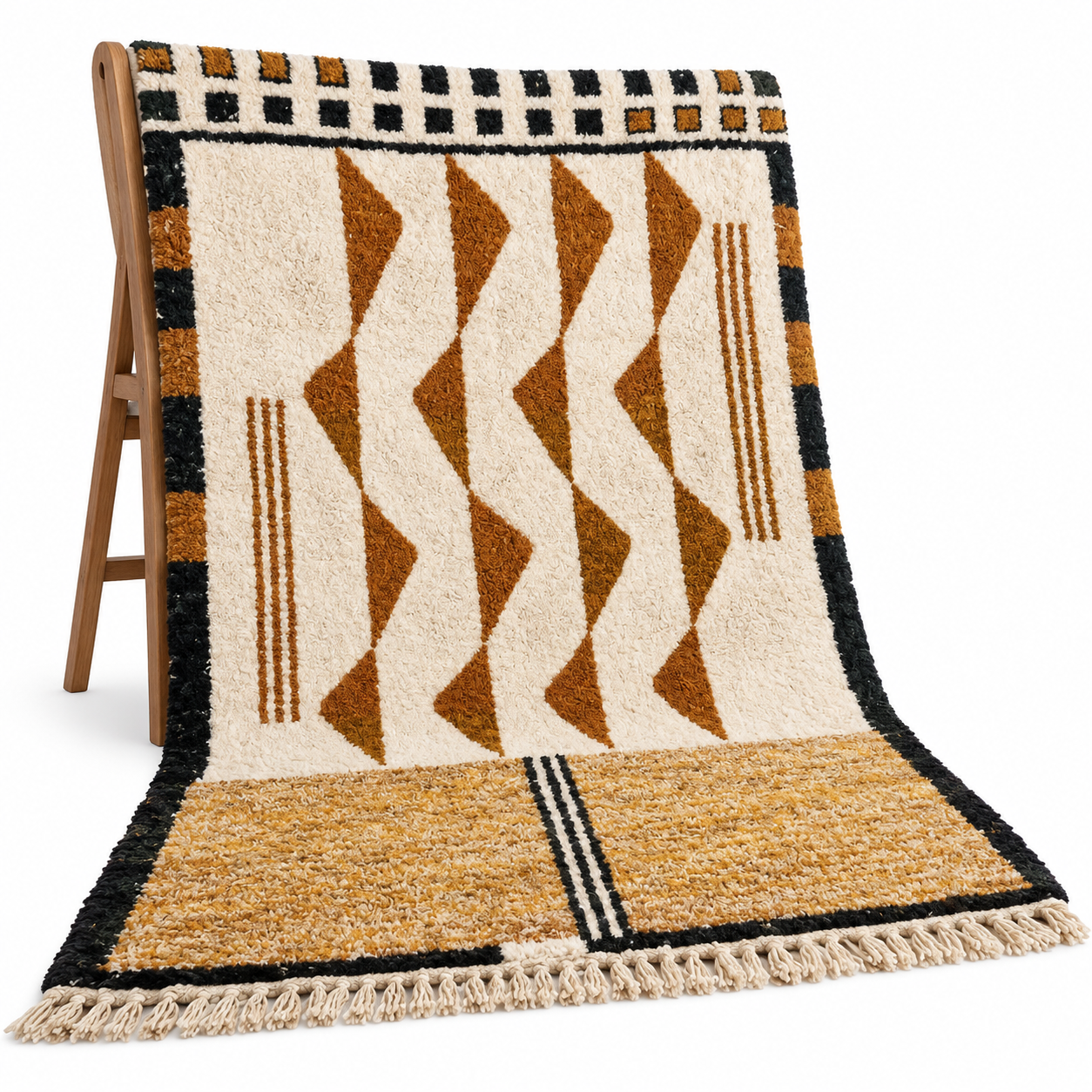 Berber Camel Brown Levels Woven Wool Rug Handmade Carpet