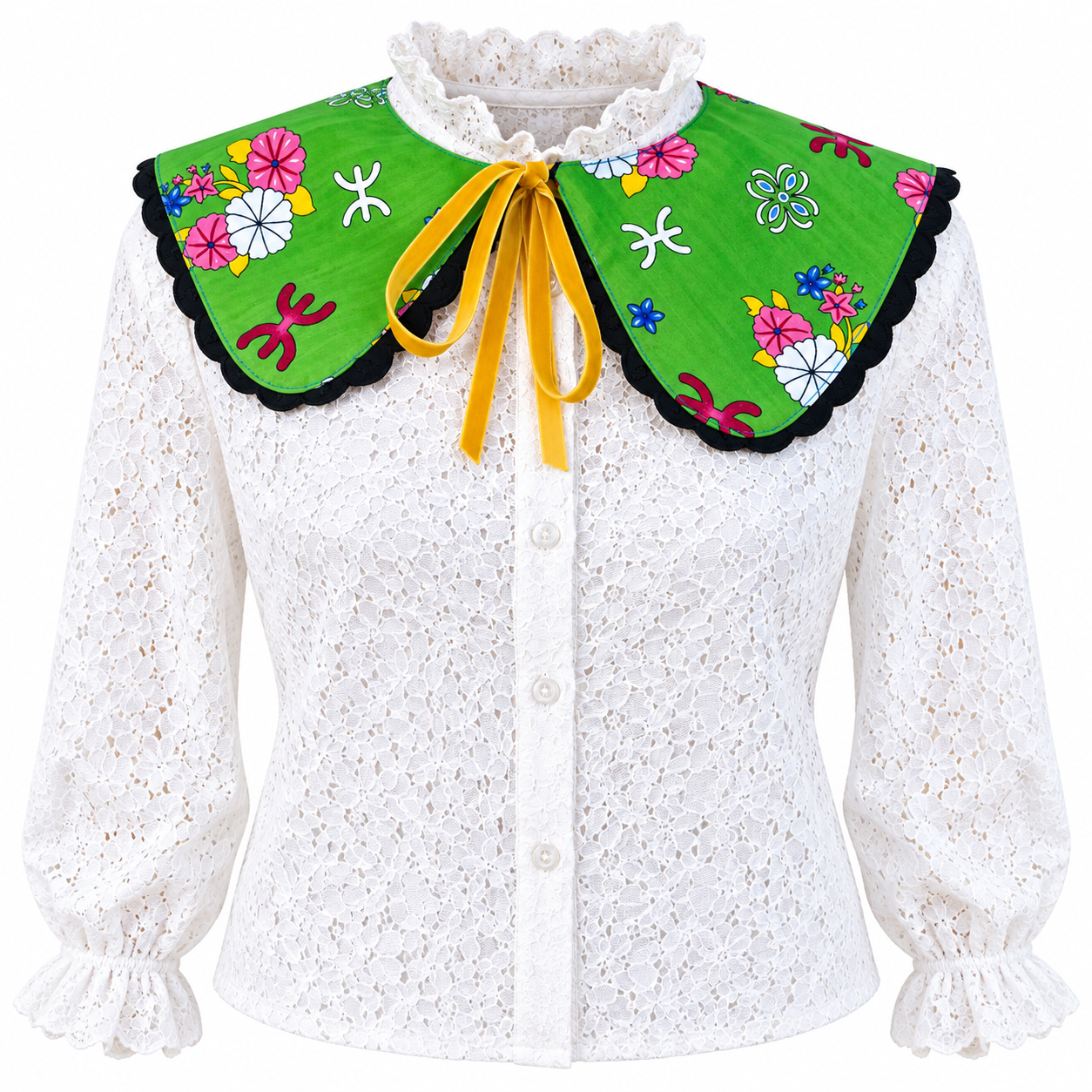 Berber Claudine Blouse with Removable Kabyle Inspired Vintage Accessory Design