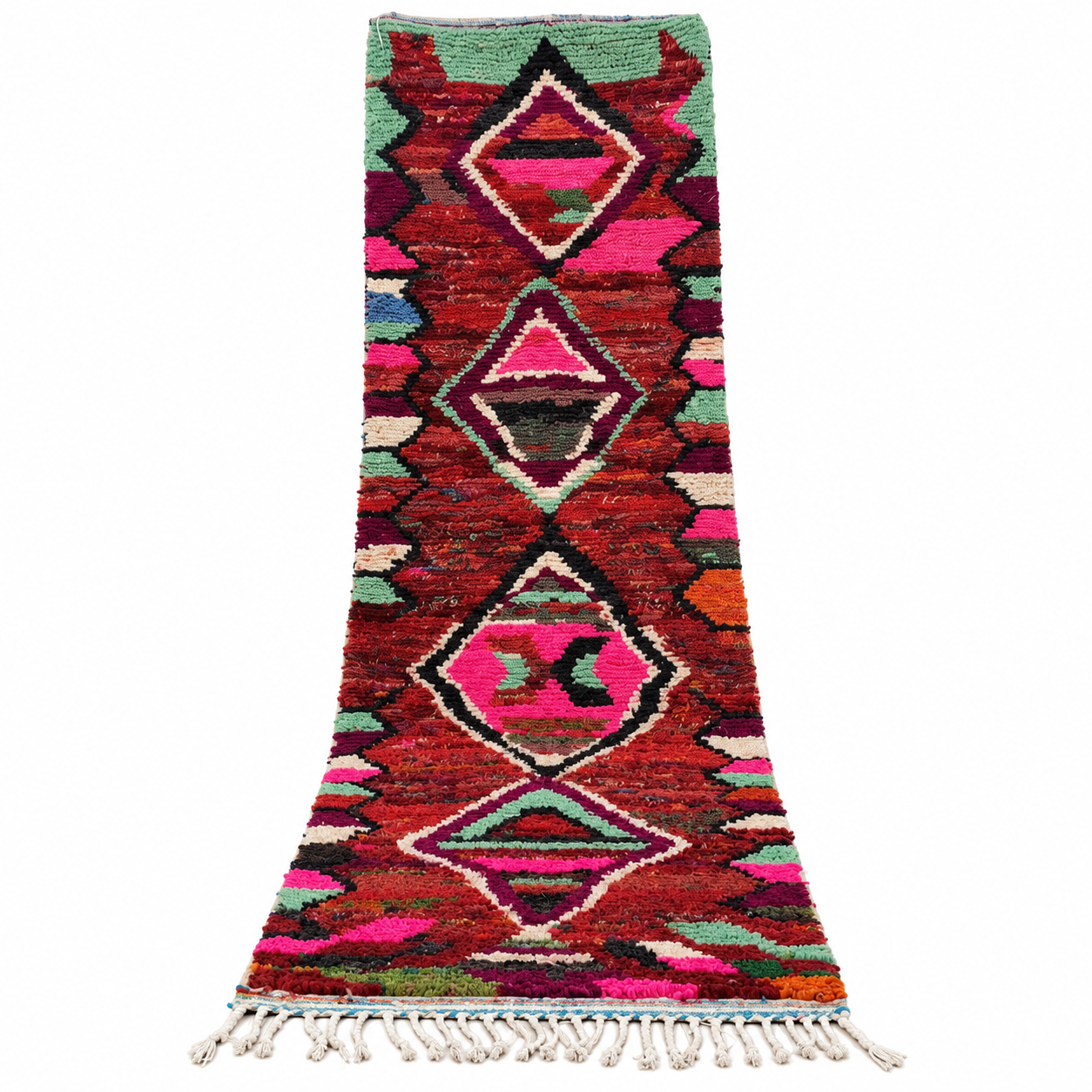 Berber Colorful Azilal Handmade Wool Checkered Shaggy Rug