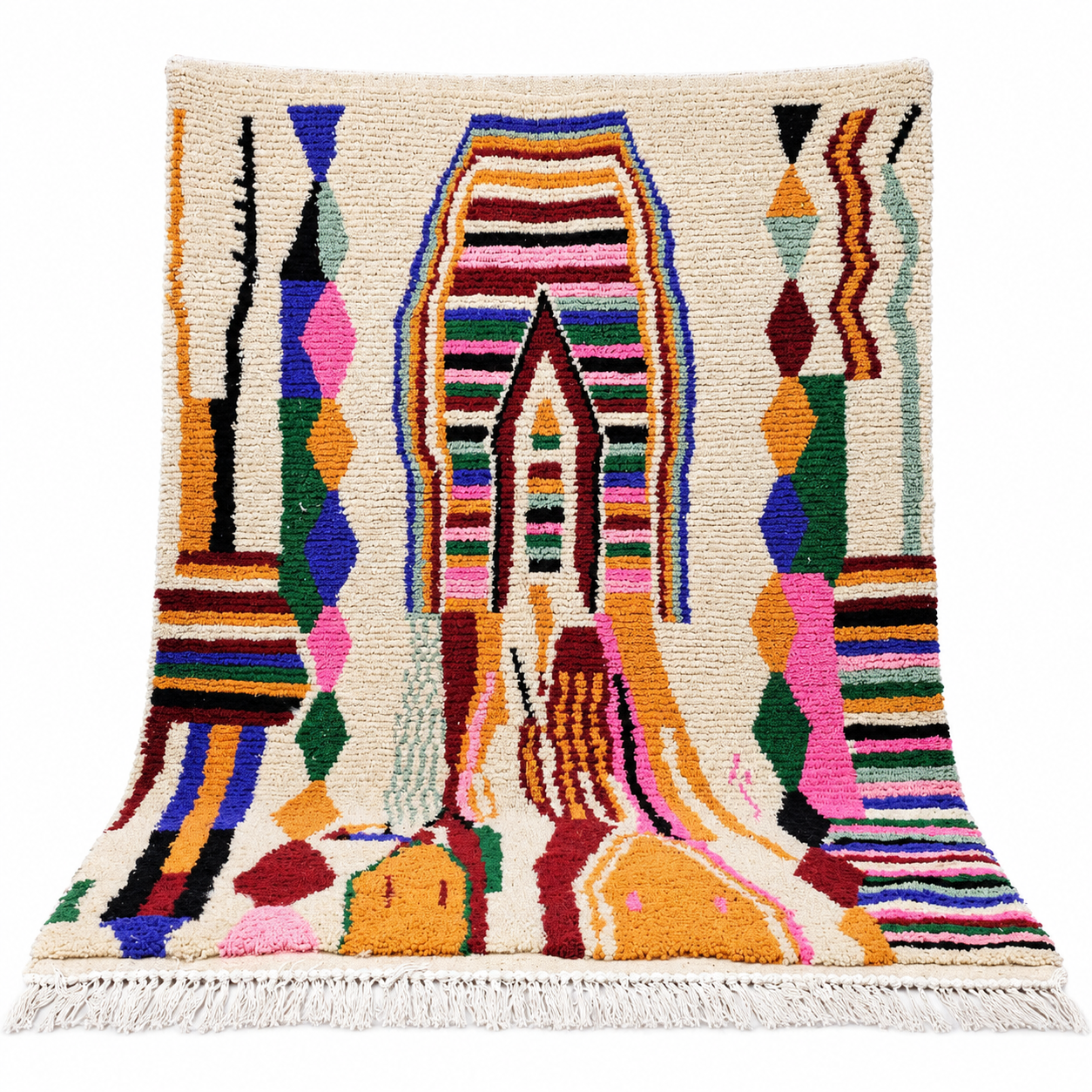 Berber Colorful Beni Ourain Hand Knotted Wool Rug Custom
