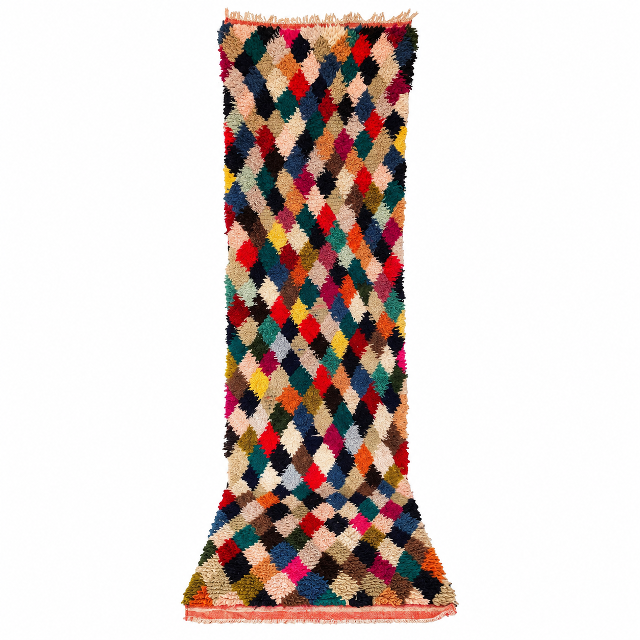Berber Colorful Boujaad Vintage Runner Rug with Wool Design