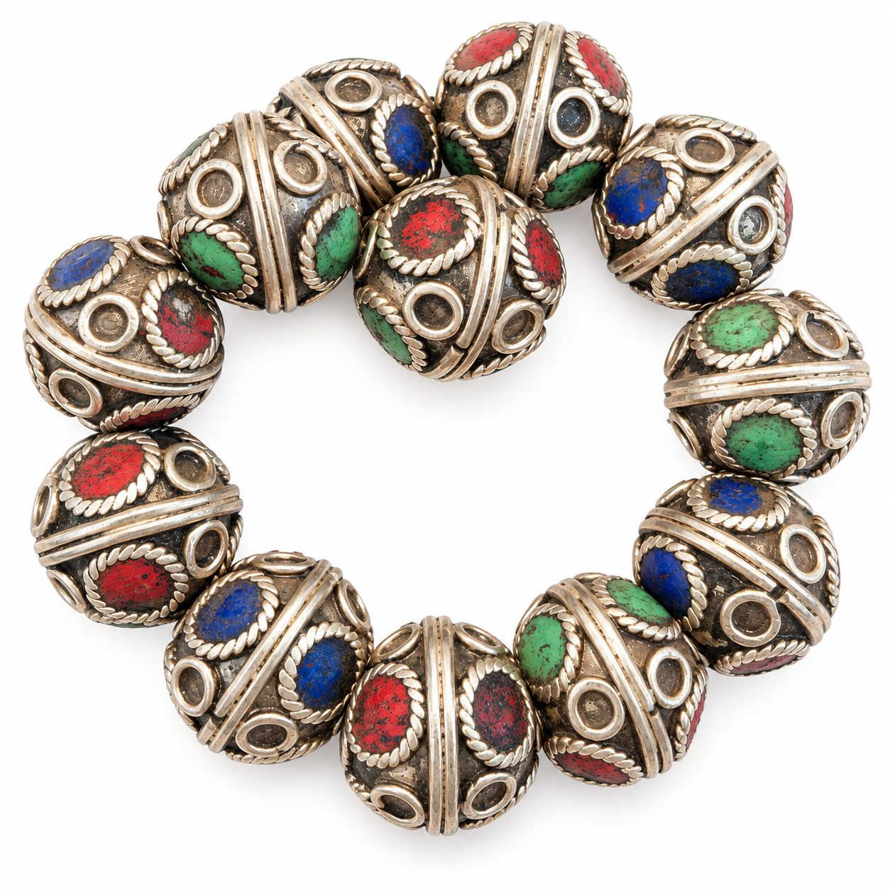Berber Enamel Beads Supplies 14mm Tarnished Silver Necklace