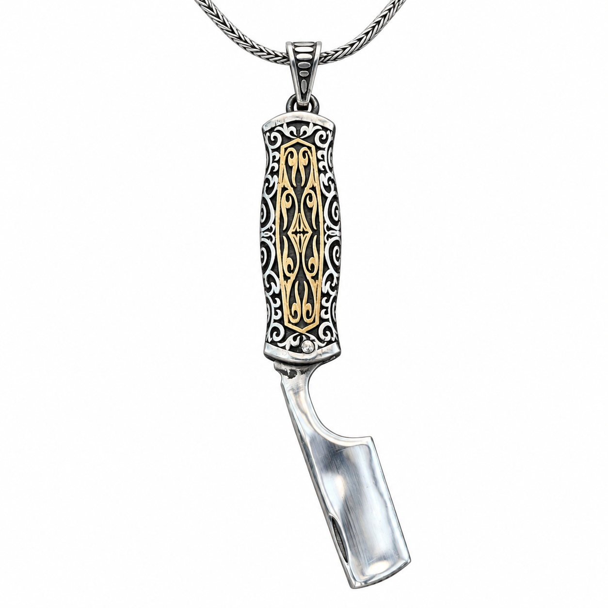 Berber Foldable Razor Pendant Sterling Silver Necklace Design