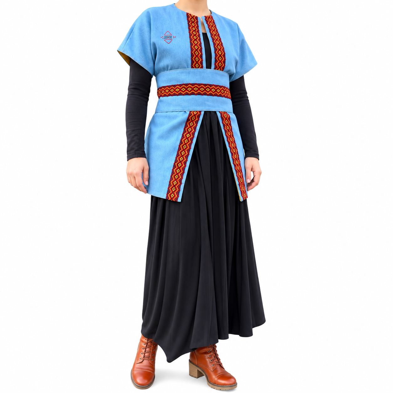Berber Gilet Inspired Obi Belt with Amazigh Embroidery Design