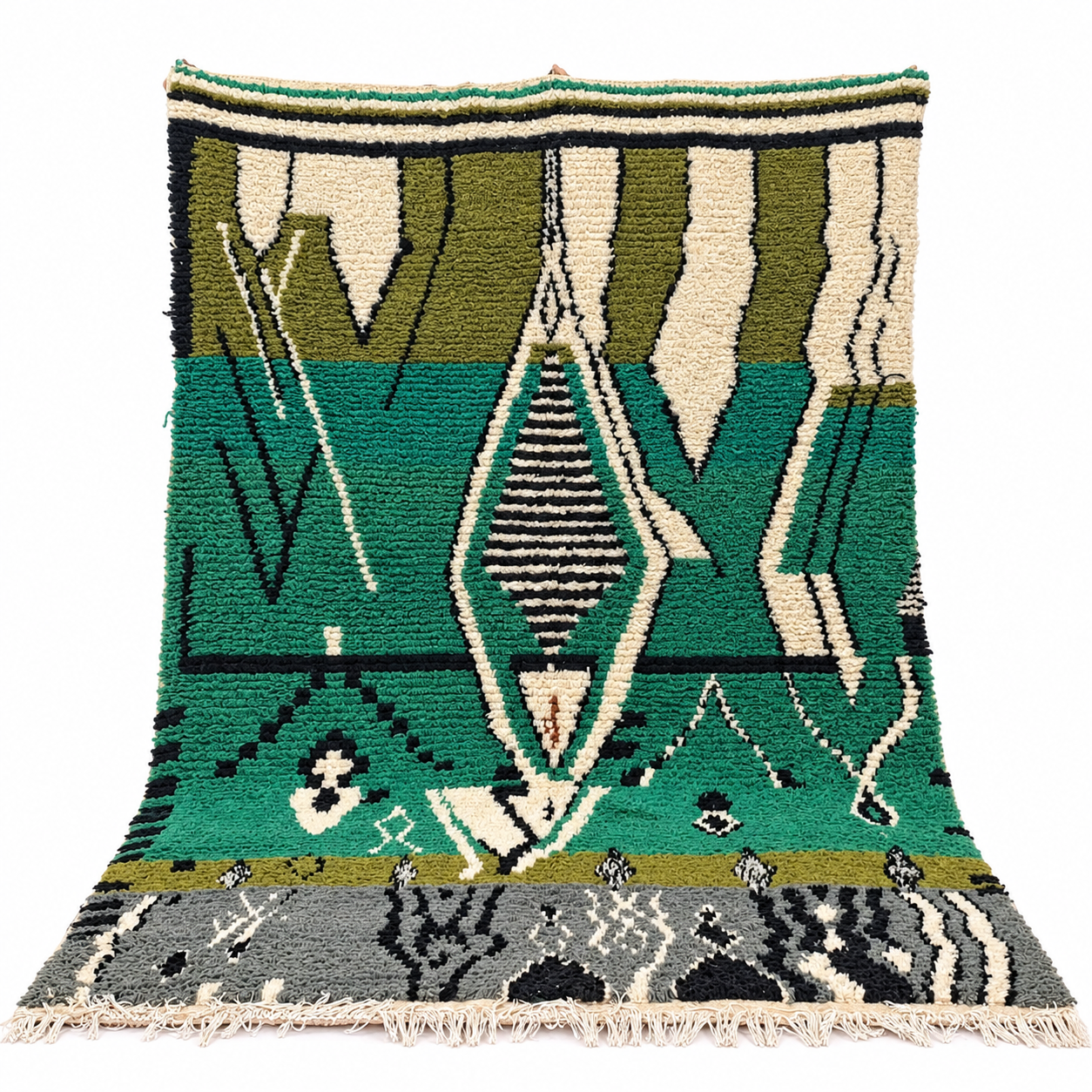 Berber Green Azilal Handmade Wool Rug with Beni Ourain Style