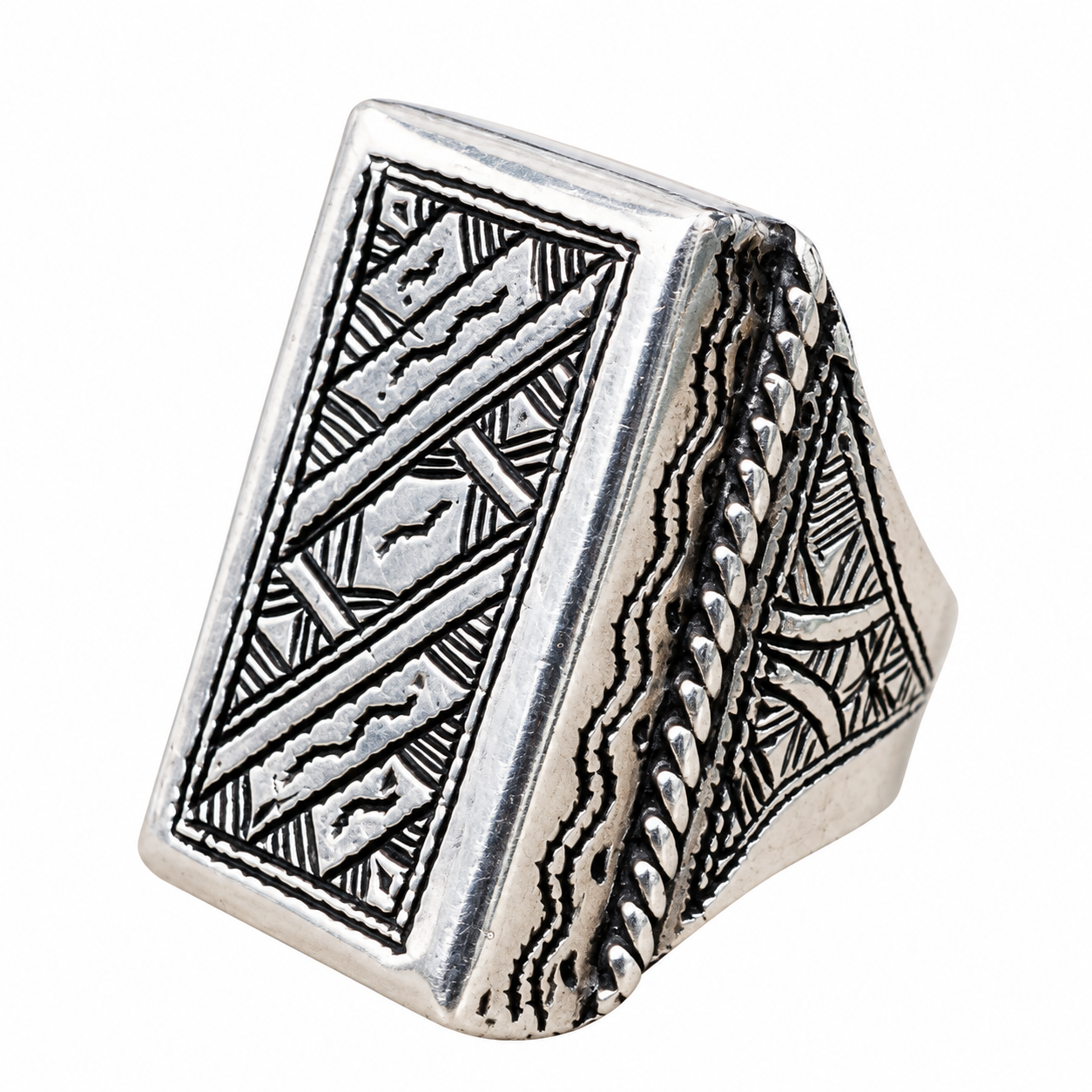 Berber Hand Engraved Silver Ring with Adjustable Artisan Design