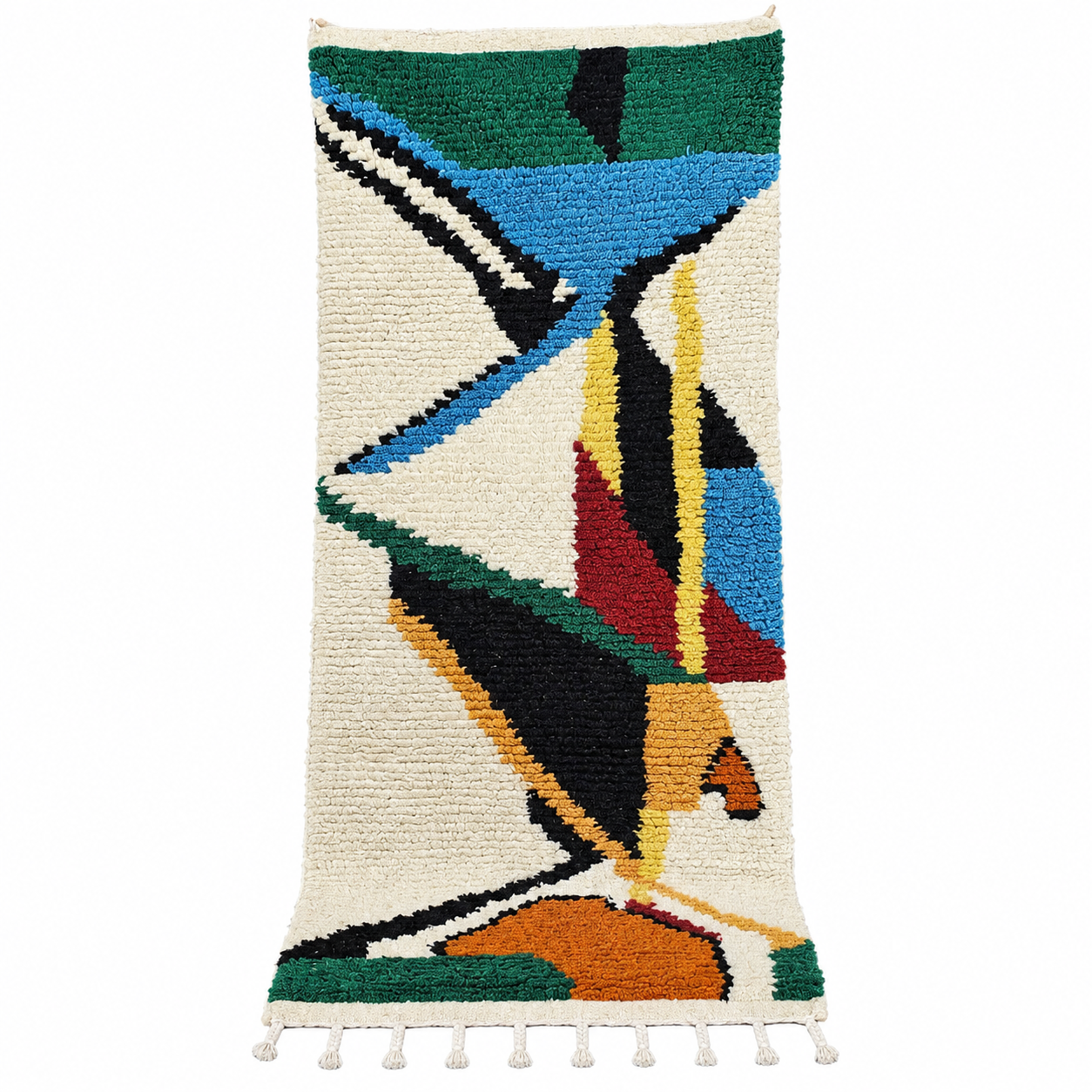 Berber Handmade Beige Colorful Geometric Wool Runner Rug