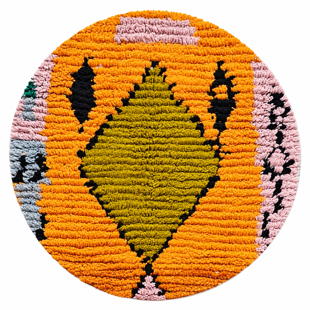 Berber Handmade Beni Ourain Round Shaggy Circle Rug Colorful Wool Design