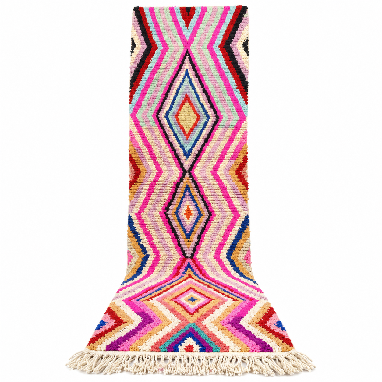 Berber Handmade Beni Ourain Wool Runner Rug Colorful Geometric Design