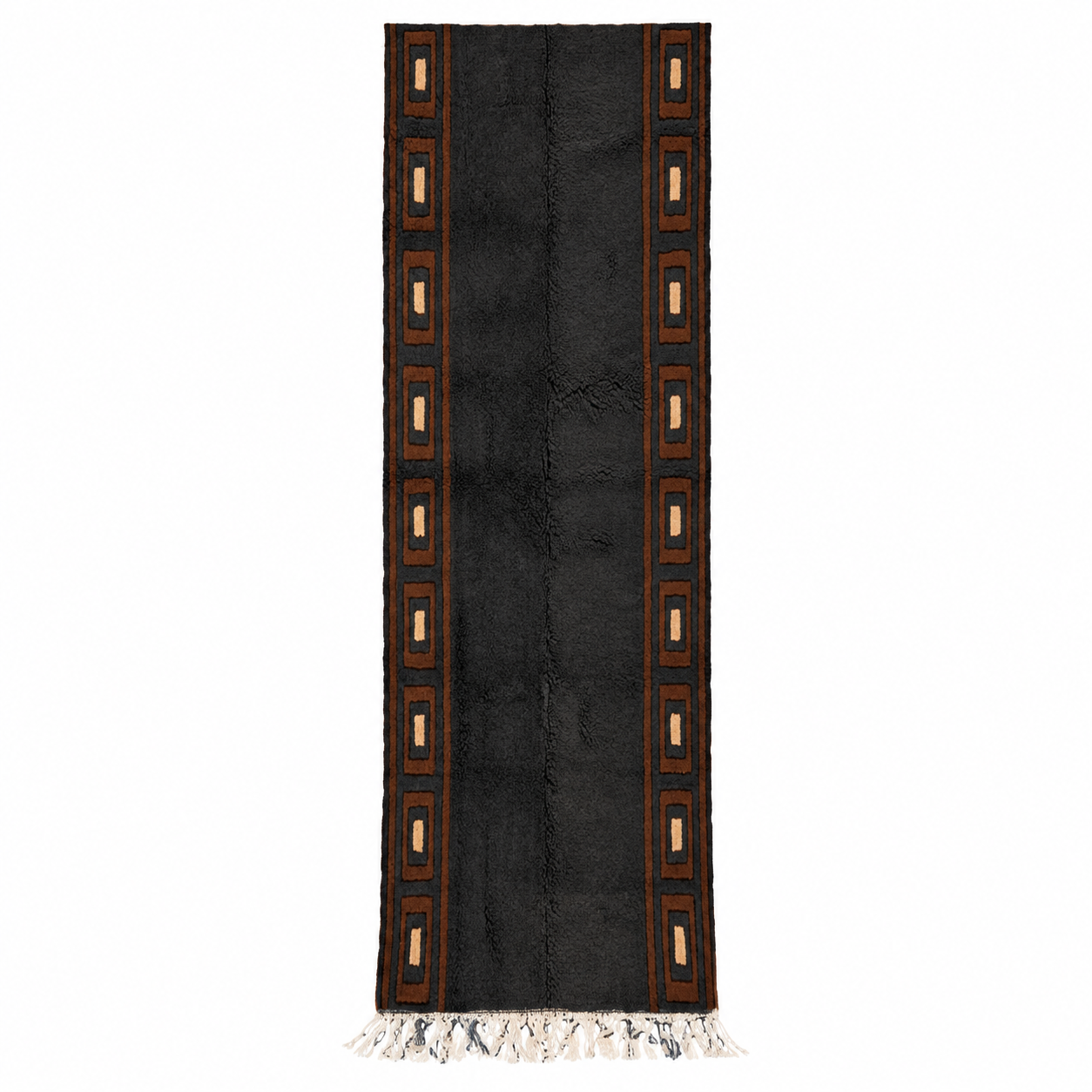 Berber Handmade Black Brown Geometric Wool Runner Rug