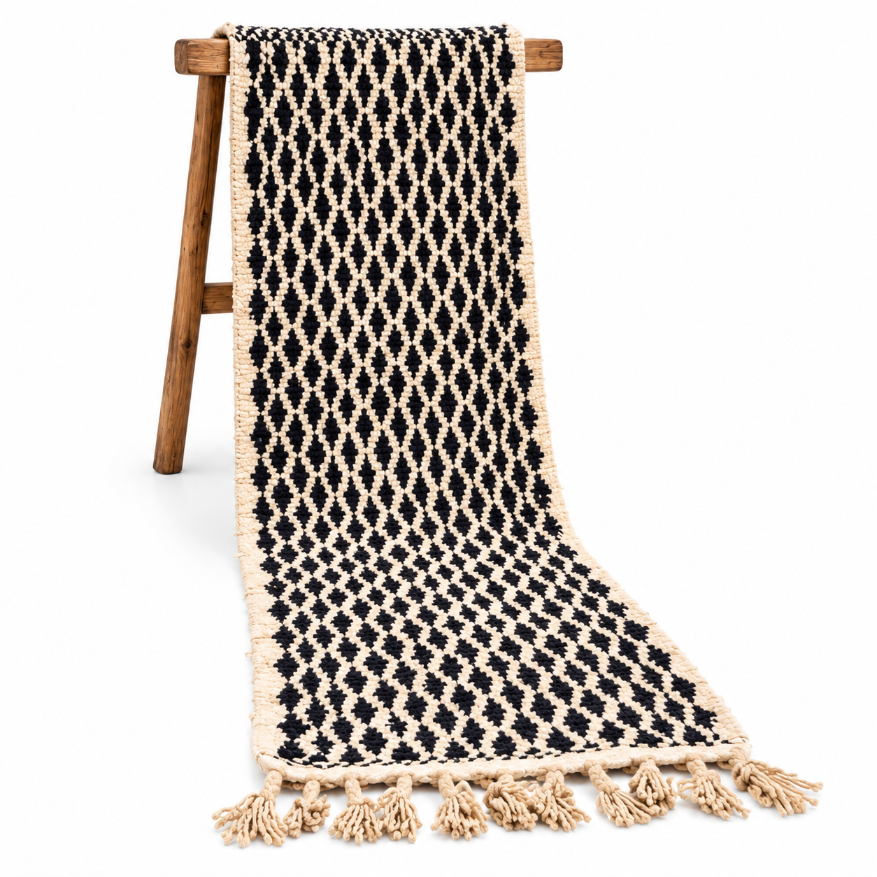 Berber Handmade Black Ivory Diamond Runner Hallway Rug Custom Size