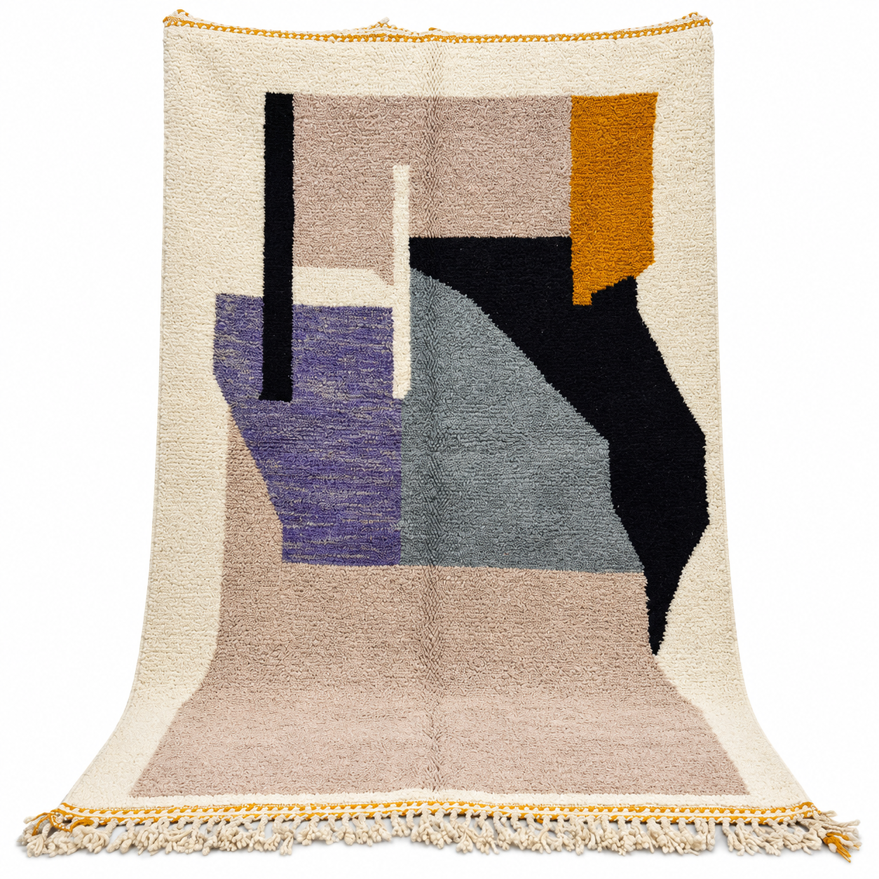 Berber Handmade Black Purple Wool Beni Ourain Style Rug