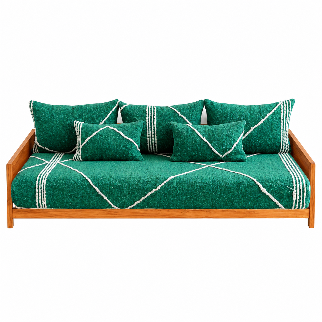 Berber Handmade Green Wool White Stripe Majlis Floor Sofa Pillow