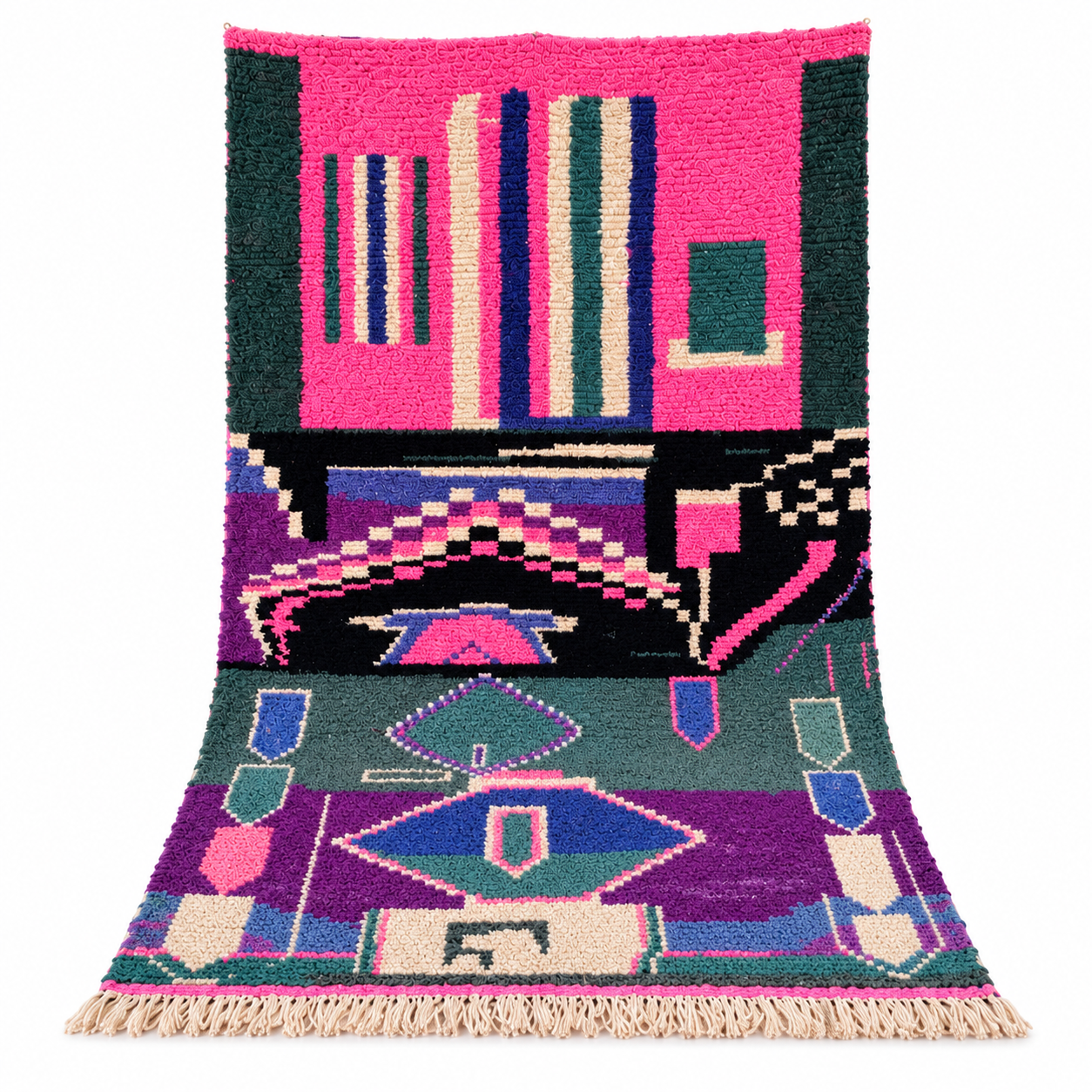 Berber Handmade Pink Geometric Sheep Wool Rug Atlas Floor Decor