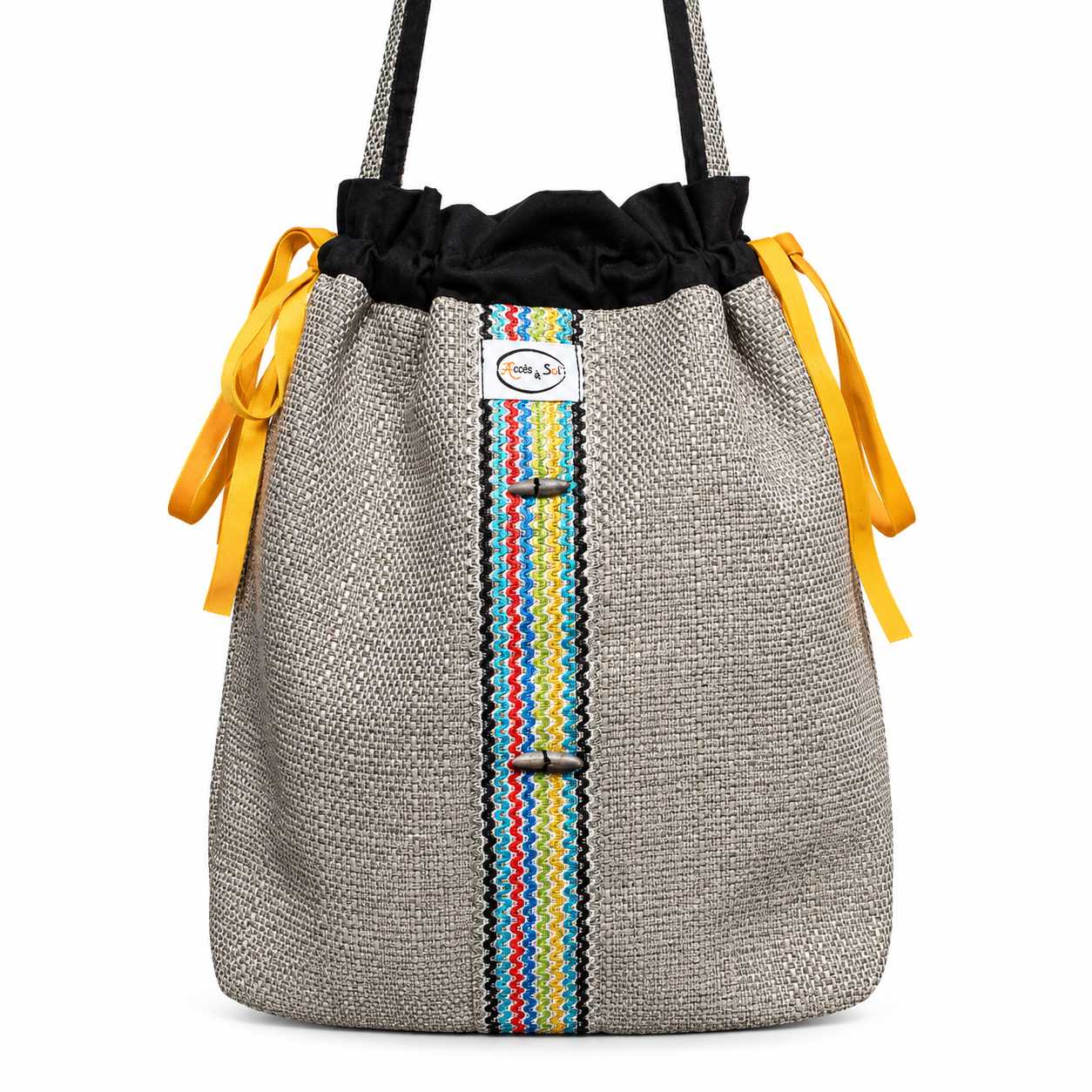Berber Handmade Pochon Bag with Colorful Trim and Date Kernel Motif