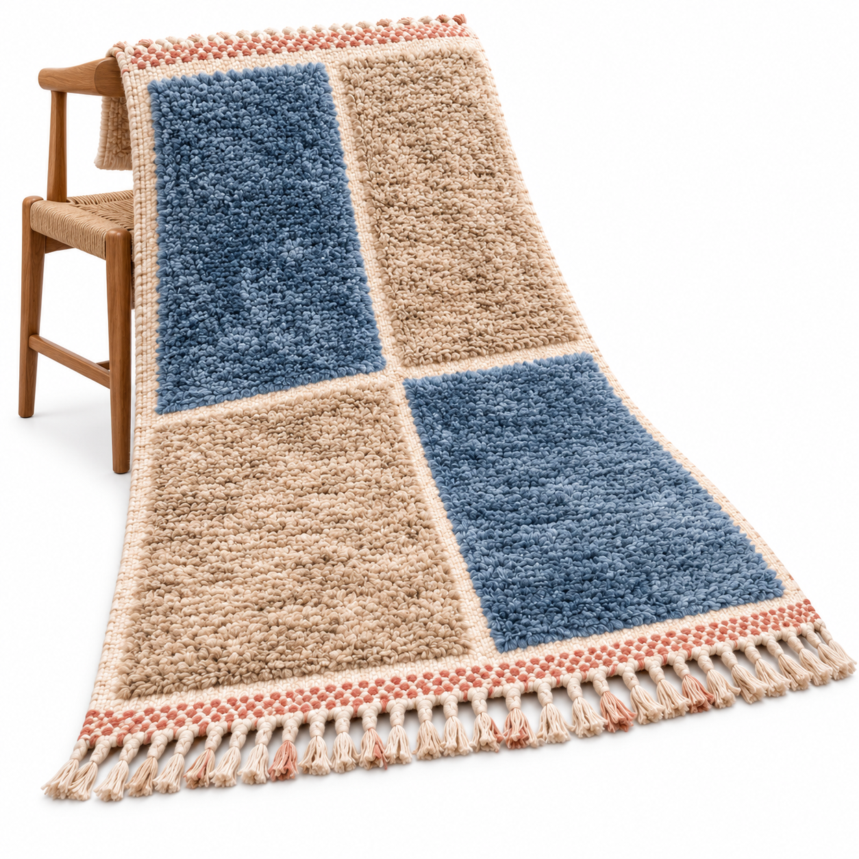 Berber Handmade Shag Four-Block Wool Rug Custom Size